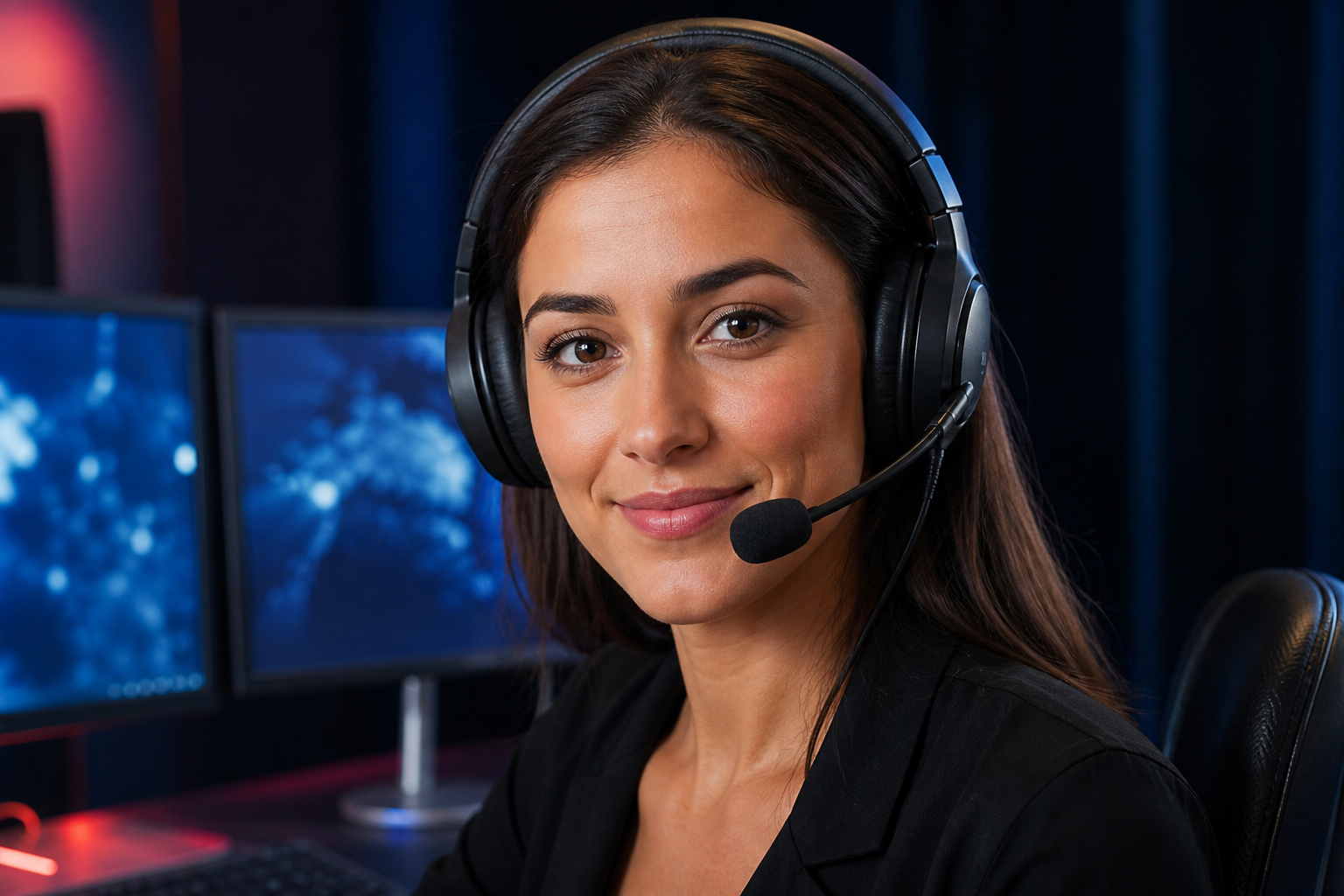 Customer service with headset and microphone